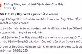 Chống tin giả: Thông tin 33 người tử vong tại Bệnh viện Chợ Rẫy là bịa đặt