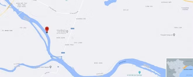 Vị trí phát hiện ra quả bom (chấm đỏ) nằm tại xã Yên Đức, thị xã Đông Triều. Ảnh: Google Maps