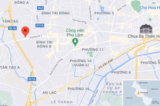 Vụ cháy xảy ra trên đường số 7, quận Bình Tân, TP.HCM. Ảnh: Google Maps
