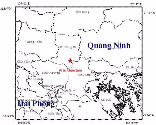 Trận động đất có độ lớn 3,2 richter tại vị trí có tọa độ 21,018 độ vĩ Bắc, 106,783 độ kinh Đông, độ sâu chấn tiêu khoảng 8,9 km xảy ra tại khu vực thành phố Uông Bí, tỉnh Quảng Ninh. Nguồn: igp-vast.vn