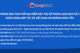 Co-opBank thông báo thay đổi địa điểm đặt trụ sở của phòng giao dịch