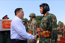 Trưởng Ban Tuyên giáo và Dân vận Trung ương động viên lực lượng tham gia diễu binh