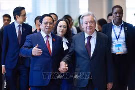 Thủ tướng Phạm Minh Chính và Tổng Thư ký Liên hợp quốc dự Họp báo Lễ mở ký Công ước Hà Nội