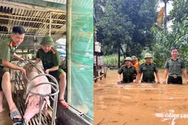 Thanh Hoá: Công an xã Thạch Quảng hỗ trợ người dân vùng ngập lụt