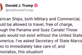 Ông Trump muốn hai kênh đào Panama và Suez miễn phí cho tàu Mỹ