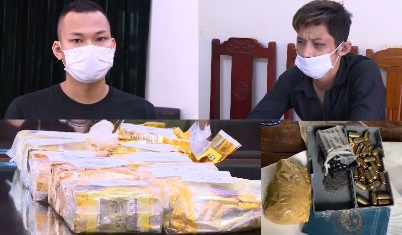Hình ảnh các đối tượng cùng số ma túy khủng tại cơ quan điều tra. Ảnh: laodong.vn