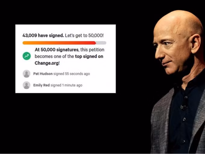 Đơn kiến nghị trực tuyến “không cho phép Jeff Bezos tái nhập cảnh Trái đất” nhận được sự thu hút của hàng chục nghìn người. Ảnh: Change.org.