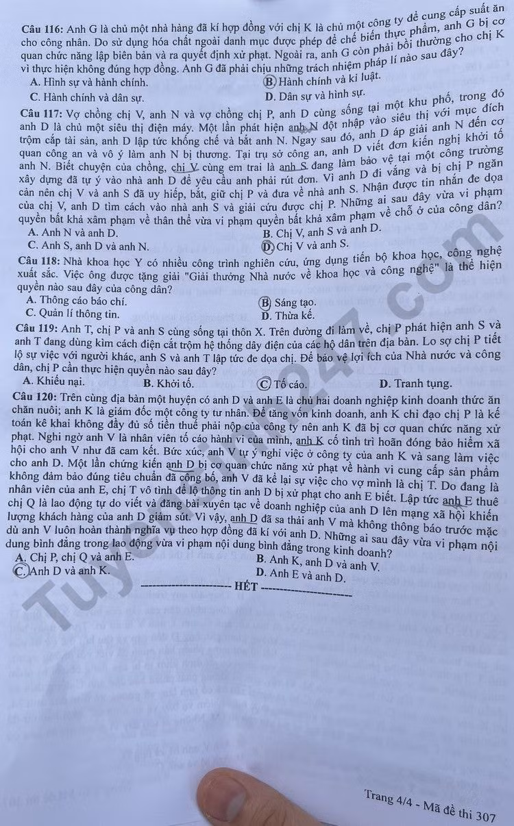 de thi tot nghiep thpt 2023 mon giao duc cong dan ma de 307 hinh 4