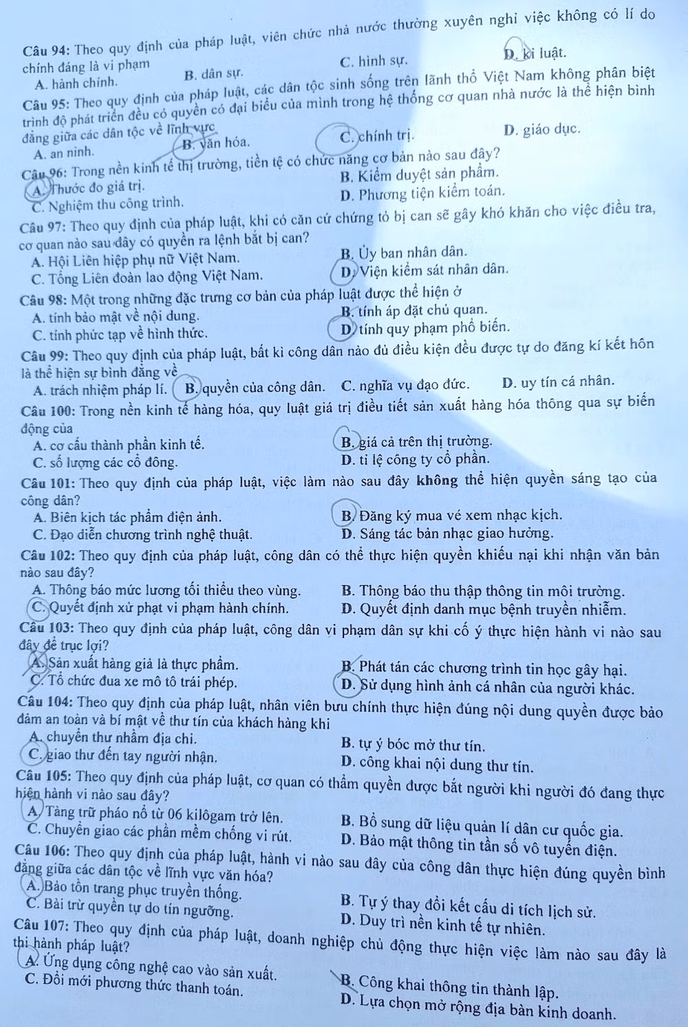 de thi tot nghiep thpt 2023 mon giao duc cong dan ma de 306 hinh 2