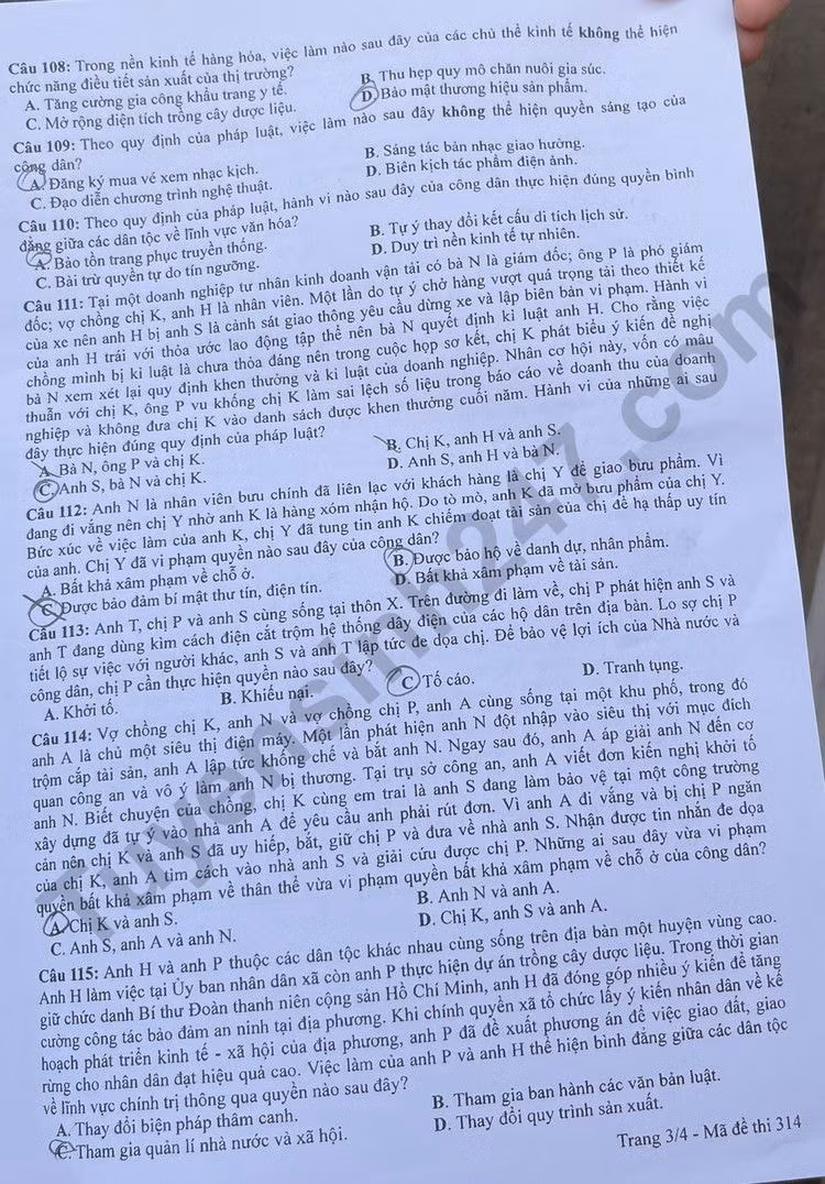 de thi tot nghiep thpt 2023 mon giao duc cong dan ma de 314 hinh 3