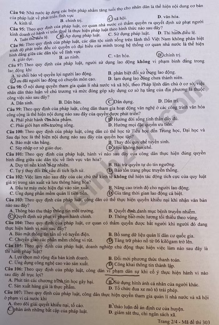 de thi tot nghiep thpt 2023 mon giao duc cong dan ma de 303 hinh 2