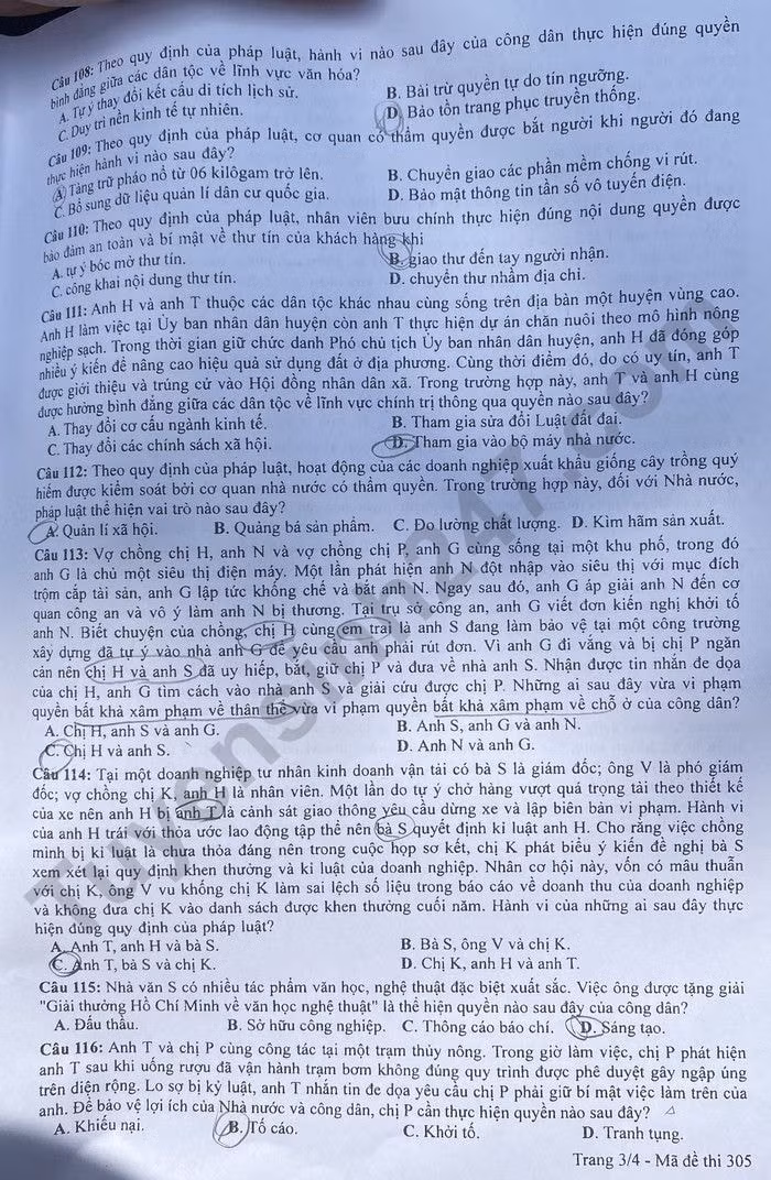 de thi tot nghiep thpt 2023 mon giao duc cong dan ma de 305 hinh 3