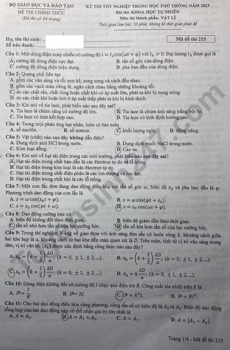 de thi tot nghiep thpt 2023 mon vat ly ma de 215 hinh 1