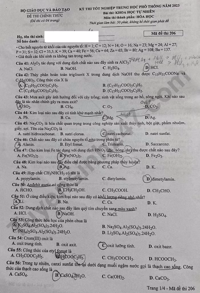 de thi tot nghiep thpt 2023 mon hoa hoc ma de 206 hinh 1