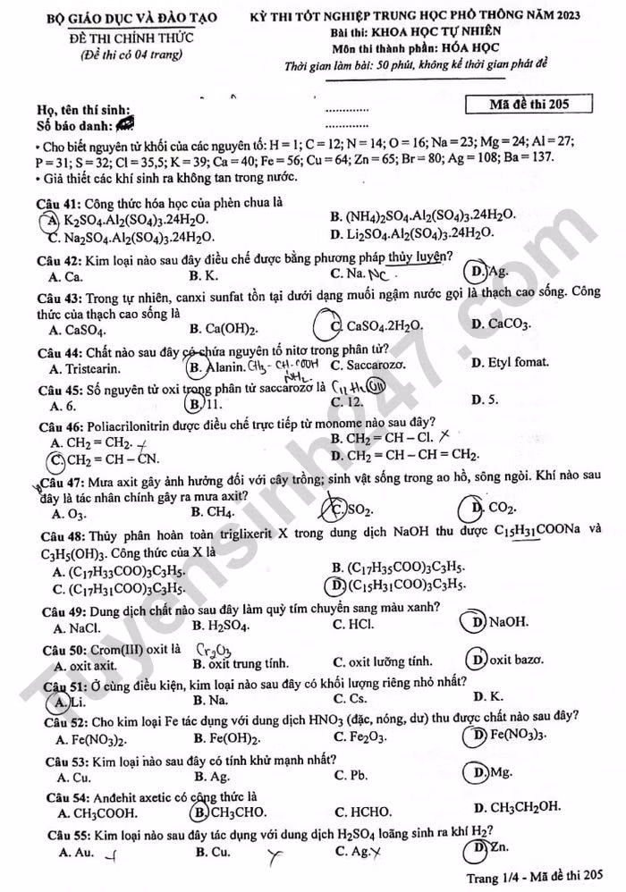 de thi tot nghiep thpt 2023 mon hoa hoc ma de 205 hinh 1
