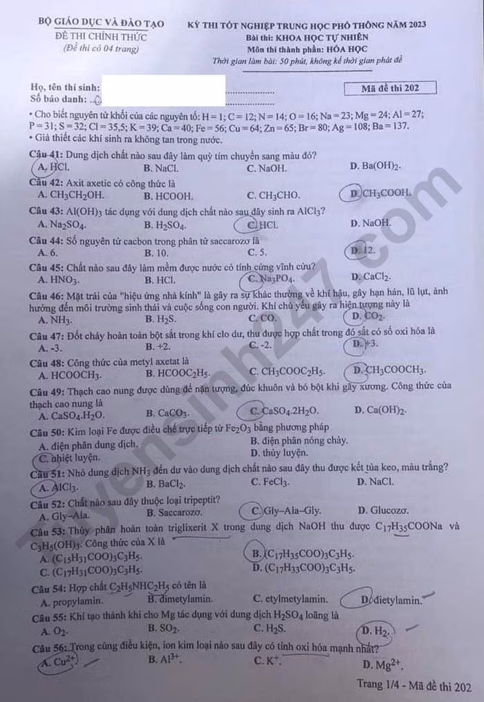 de thi tot nghiep thpt 2023 mon hoa hoc ma de 202 hinh 1