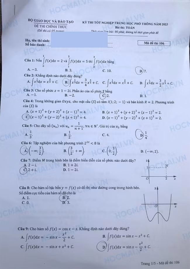 de thi tot nghiep thpt 2023 mon toan ma de 106 hinh 1