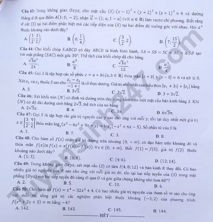 de thi tot nghiep thpt 2023 mon toan ma de 109 hinh 5
