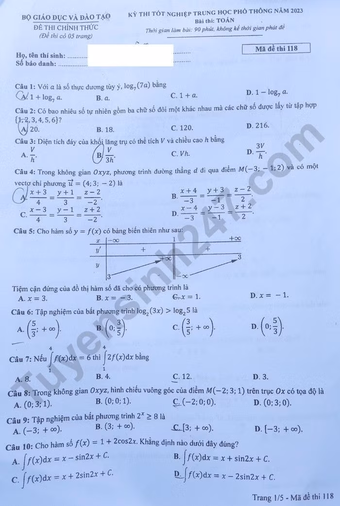 de thi tot nghiep thpt 2023 mon toan ma de 118 hinh 1