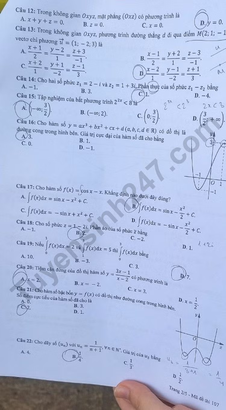 de thi tot nghiep thpt 2023 mon toan ma de 107 hinh 2