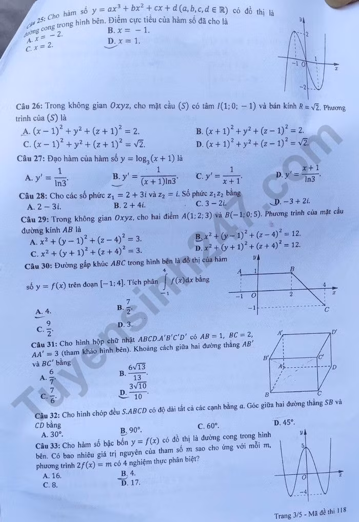 de thi tot nghiep thpt 2023 mon toan ma de 118 hinh 3