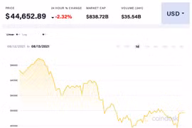Giá Bitcoin hôm nay 13/8: Trượt xuống mức 44.600 USD