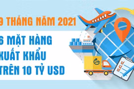 Infographics: Chín tháng qua: Sáu mặt hàng xuất khẩu trên 10 tỷ USD
