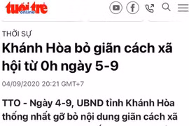 Thông tin Khánh Hòa bỏ giãn cách xã hội từ 0h ngày 5/9 là sai sự thật