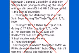 Thông tin "Quận 7 đang có 2 điểm tiêm vắc xin tự do, không cần đăng ký" là tin giả
