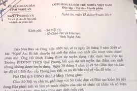 UBND tỉnh Nghệ An chỉ đạo làm rõ việc thí sinh xét tuyển đạt điểm cao nhất nhưng không được tuyển dụng