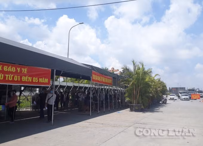 Khai báo y tế và làm thủ tục vào tỉnh Quảng Ninh tại Chốt kiểm soát dịch Cầu Đá Bạc. Ảnh: Nguyễn Quân.