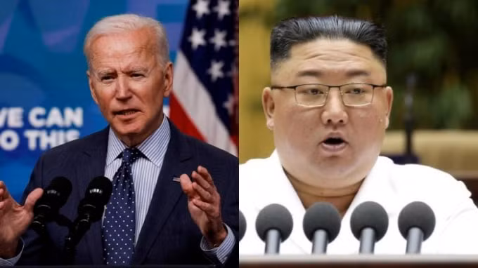 Tổng thống Mỹ Joe Biden và Chủ tịch Triều Tiên Kim Jong Un. Triều Tiên cáo buộc Mỹ sử dụng viện trợ nhân đạo làm mục đích chính trị - Ảnh: Reuters