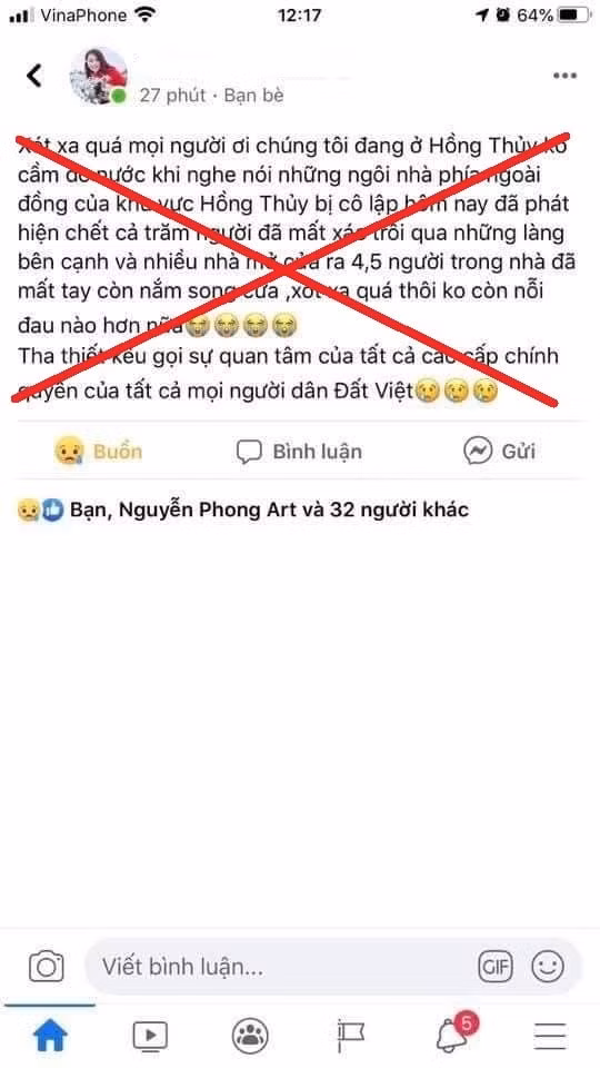Tài khoản Facebook Nguyen Hong Anh đăng thông tin về lũ lụt miền Trung.