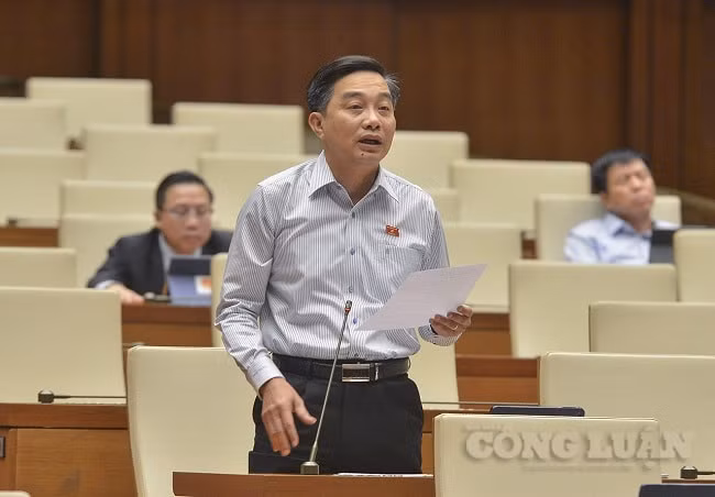 Đại biểu Nguyễn Minh Sơn (đoàn Tiền Giang) phát biểu tại phiên thảo luận.