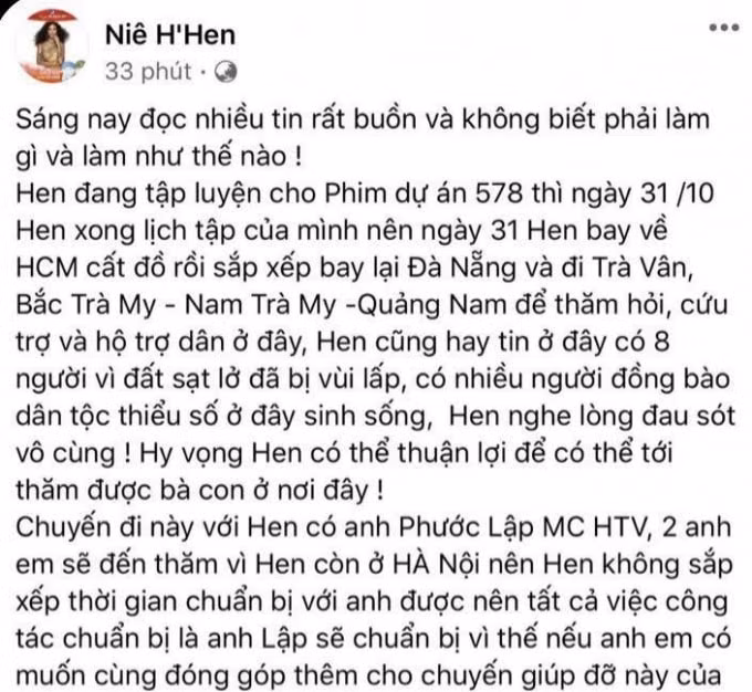 H'Hen Niê sẽ chính thức bay ra miền Trung giúp đỡ bà con. (Ảnh: Chụp màn hình)