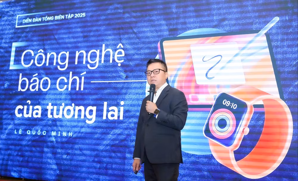 Ông Lê Quốc Minh - Ủy viên Ban chấp hành Trung ương Đảng, Tổng Biên tập báo Nhân Dân, Phó Trưởng ban Tuyên giáo và Dân vận Trung ương, Chủ tịch Hội Nhà báo Việt Nam - thuyết trình Đề dẫn tại Diễn đàn.