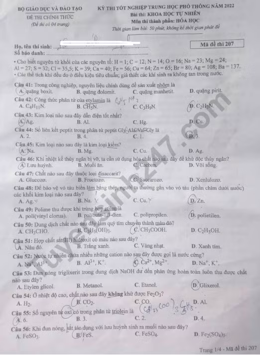 de thi tot nghiep thpt 2022 mon hoa hoc ma de 207 hinh 1