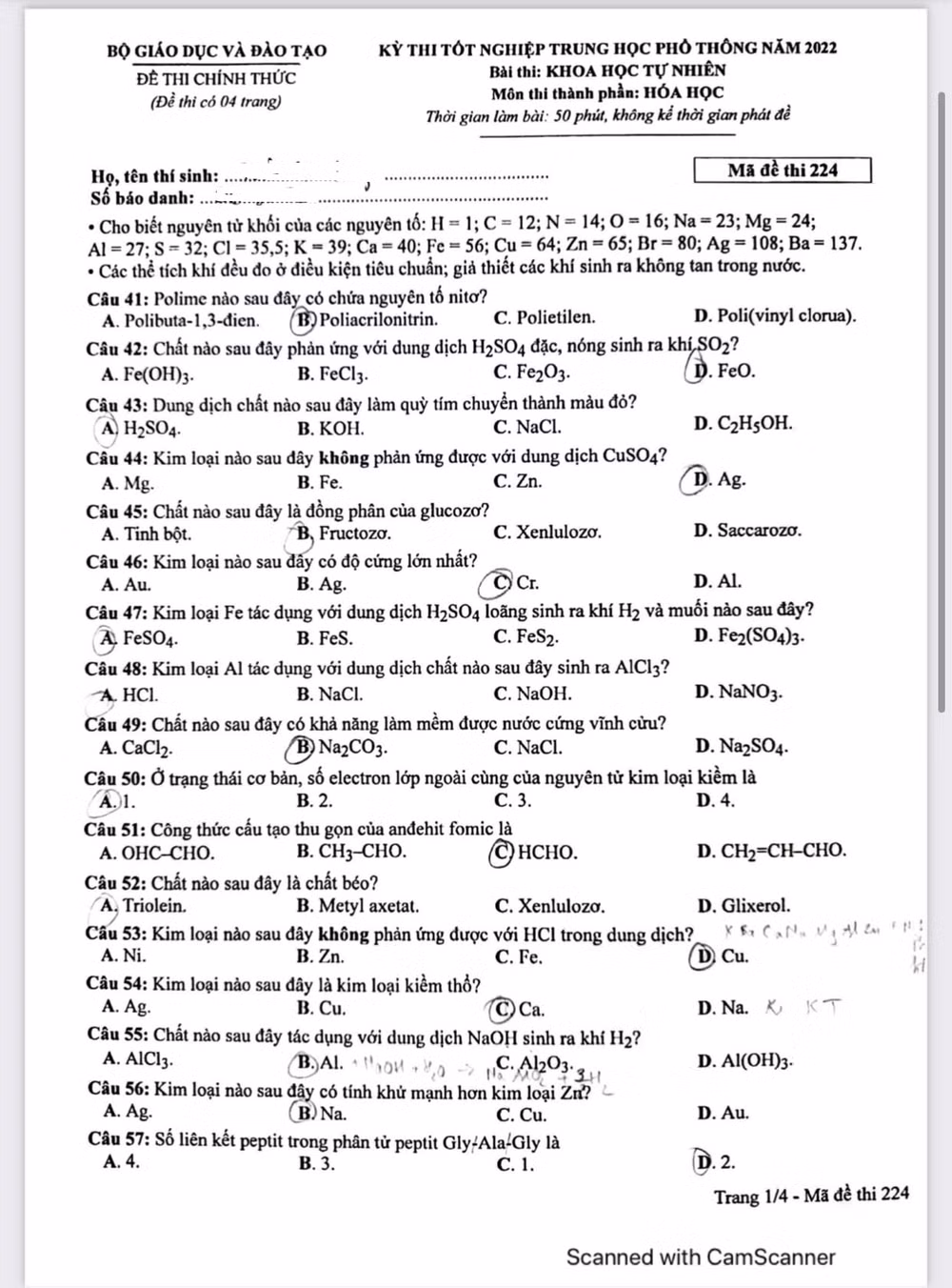 de thi mon hoa hoc tot nghiep thpt nam 2022 ma de 224 hinh 1