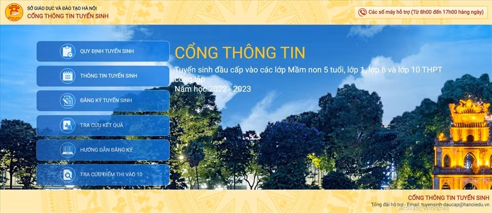 Cổng thông tin đăng ký tuyển sinh đầu cấp trực tuyến tại Hà Nội.