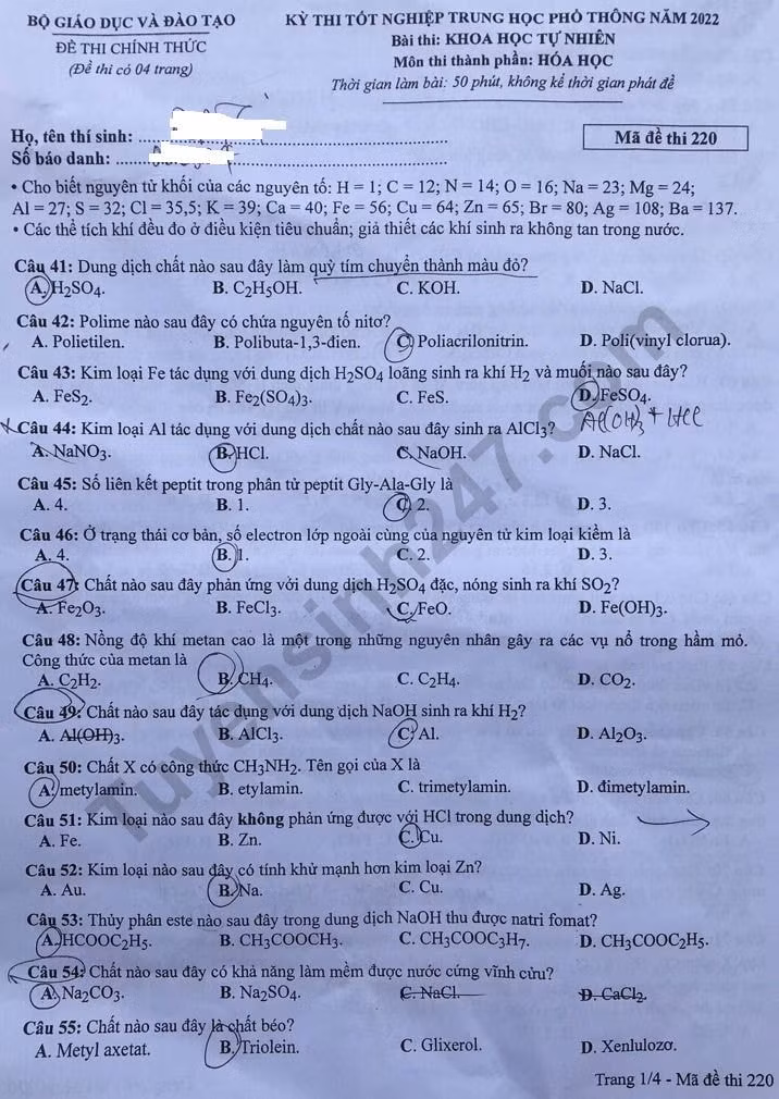 de thi tot nghiep thpt 2022 mon hoa hoc ma de 220 hinh 1