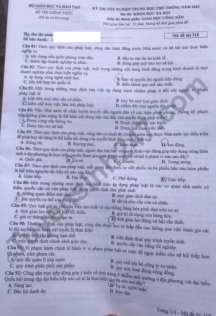 de thi tot nghiep thpt 2022 mon gdcd ma de 318 hinh 1