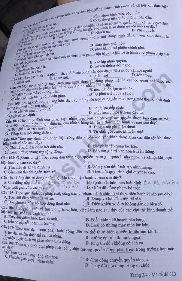 de thi tot nghiep thpt 2022 mon gdcd ma de 313 hinh 2