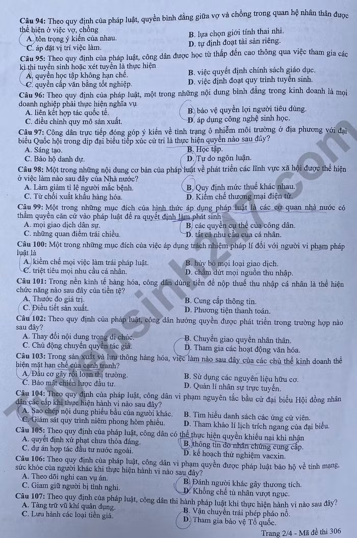 de thi tot nghiep thpt 2022 mon gdcd ma de 306 hinh 2