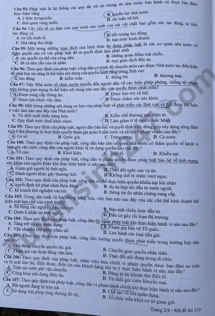 de thi tot nghiep thpt 2022 mon gdcd ma de 310 hinh 2