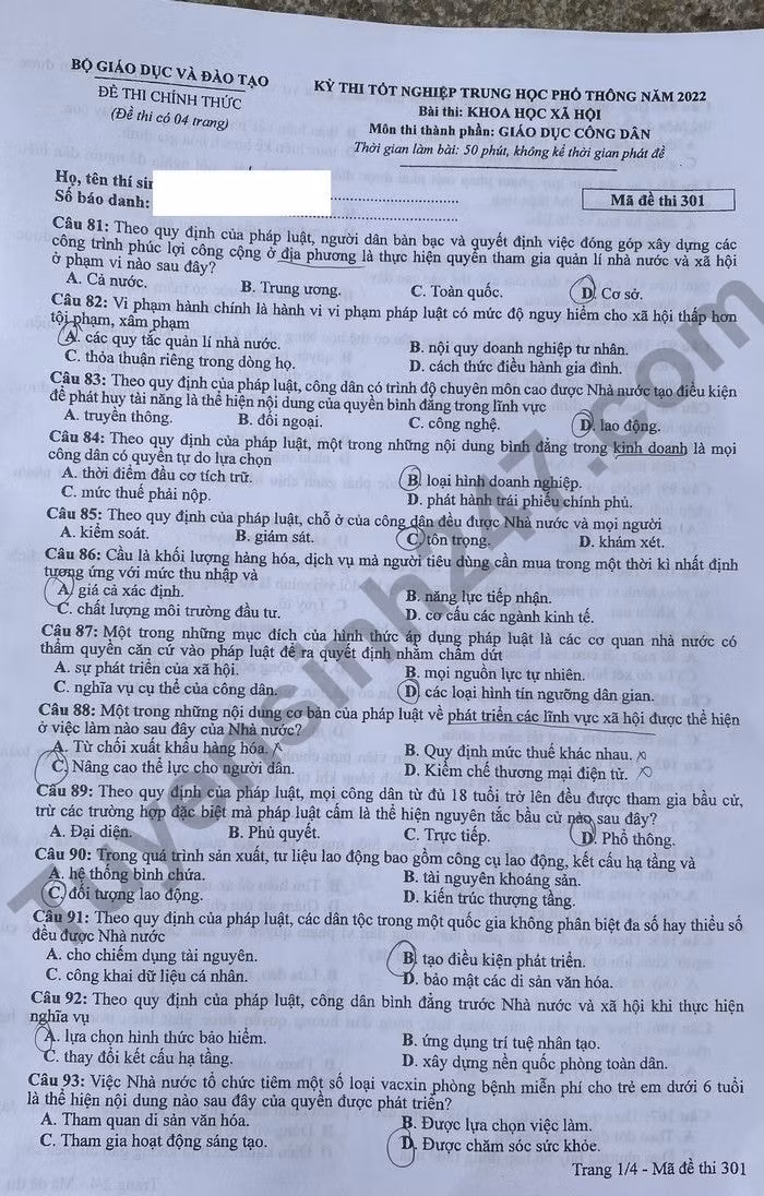 de thi tot nghiep thpt 2022 mon gdcd ma de 301 hinh 1