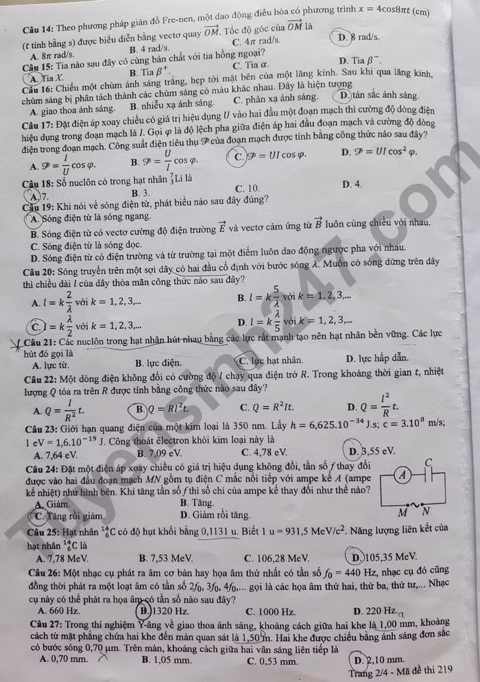 de thi tot nghiep thpt 2022 mon vat ly ma de 219 hinh 1