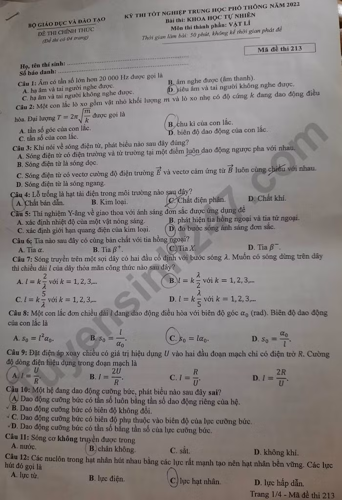 de thi tot nghiep thpt 2022 mon vat ly ma de 213 hinh 1
