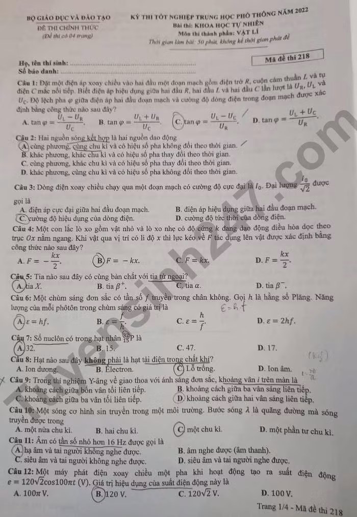 de thi tot nghiep thpt 2022 mon vat ly ma de 218 hinh 1