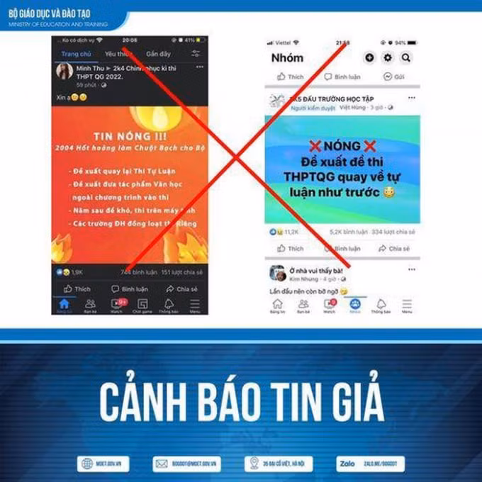 Tin giả trên mạng, khiến nhiều người hiểu sai về chủ trương thi tốt nghiệp THPT của Bộ Giáo dục và Đào tạo (ảnh nguồn internet).