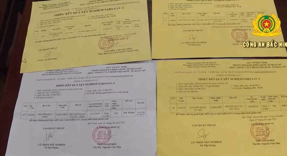 Cận cảnh phiếu xét nghiệm COVID-19 giả. Ảnh: Công an Bắc Ninh